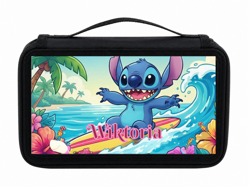Personalizowany piórnik czterokomorowy Stitch z imieniem – piórnik szkolny dla fana Lilo i Stitch