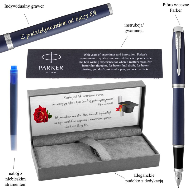 Zakończenie roku szkolnego: Parker IM Blue CT pióro z grawerem