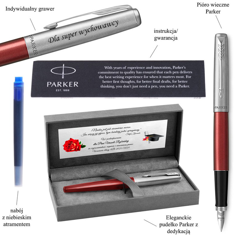 Pióro wieczne Parker Jotter Kensington Red CT z grawerem w pudełku