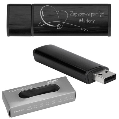Pendrive czarny 64 GB USB 2.0 Hi-Speed szczotkowany z grawerem