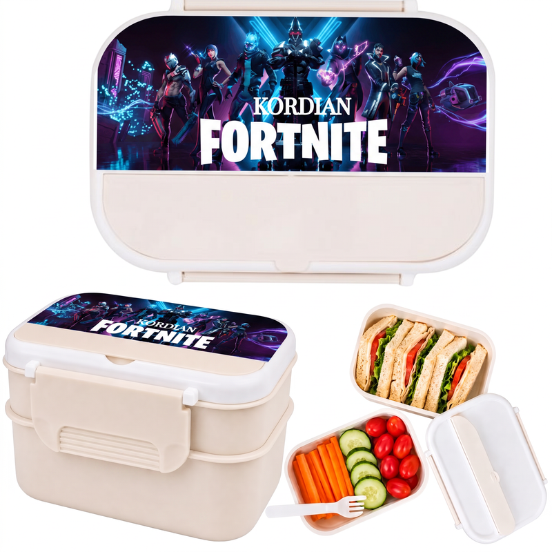 Personalizowany pojemnik na lunch Fortnite z imieniem – dwupoziomowa śniadaniówka 1200 ml