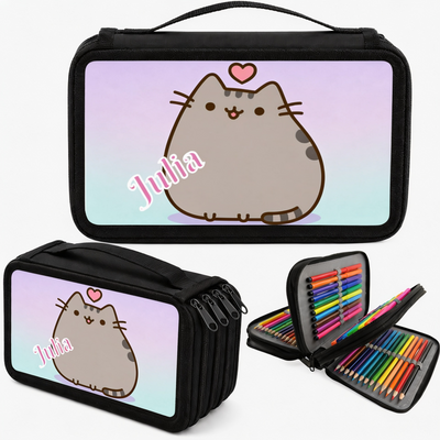 Personalizowany piórnik czterokomorowy Pusheen z imieniem – piórnik dla fanki uroczego kotka