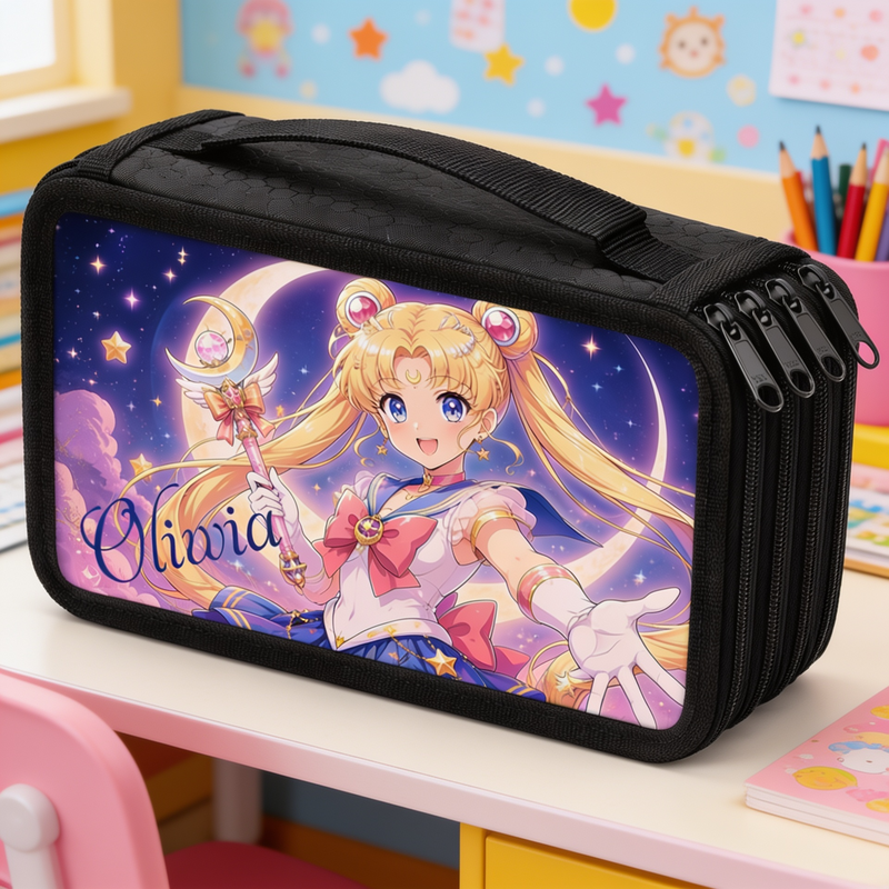 Personalizowany piórnik czterokomorowy Czarodziejka z Księżyca z imieniem – piórnik dla fanki Sailor Moon