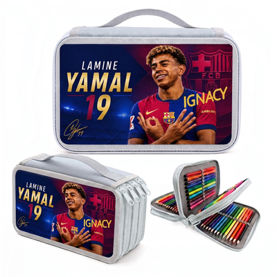 Personalizowany piórnik czterokomorowy Lamine Yamal FC Barcelona z imieniem